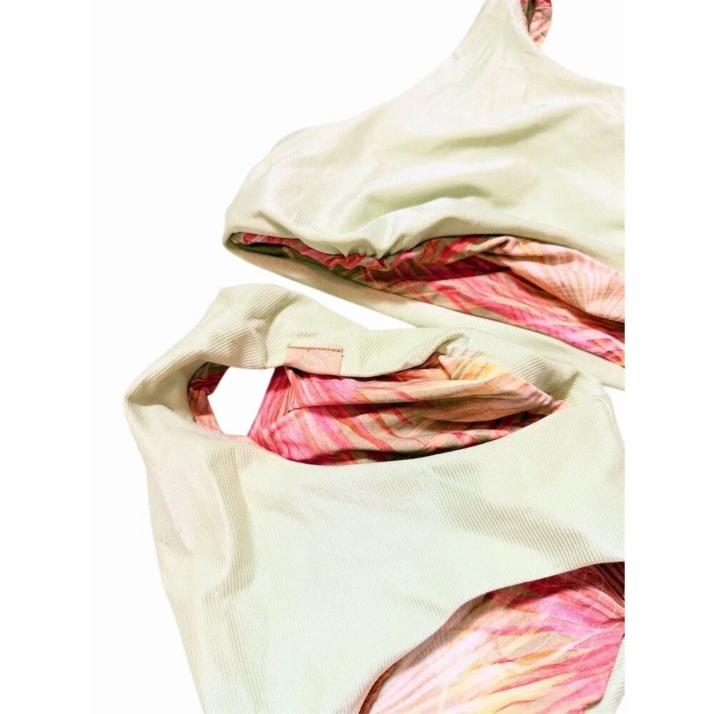IMSY Girls Reversible Bikini Set 8 | Mint Green & Tropical Palm Print